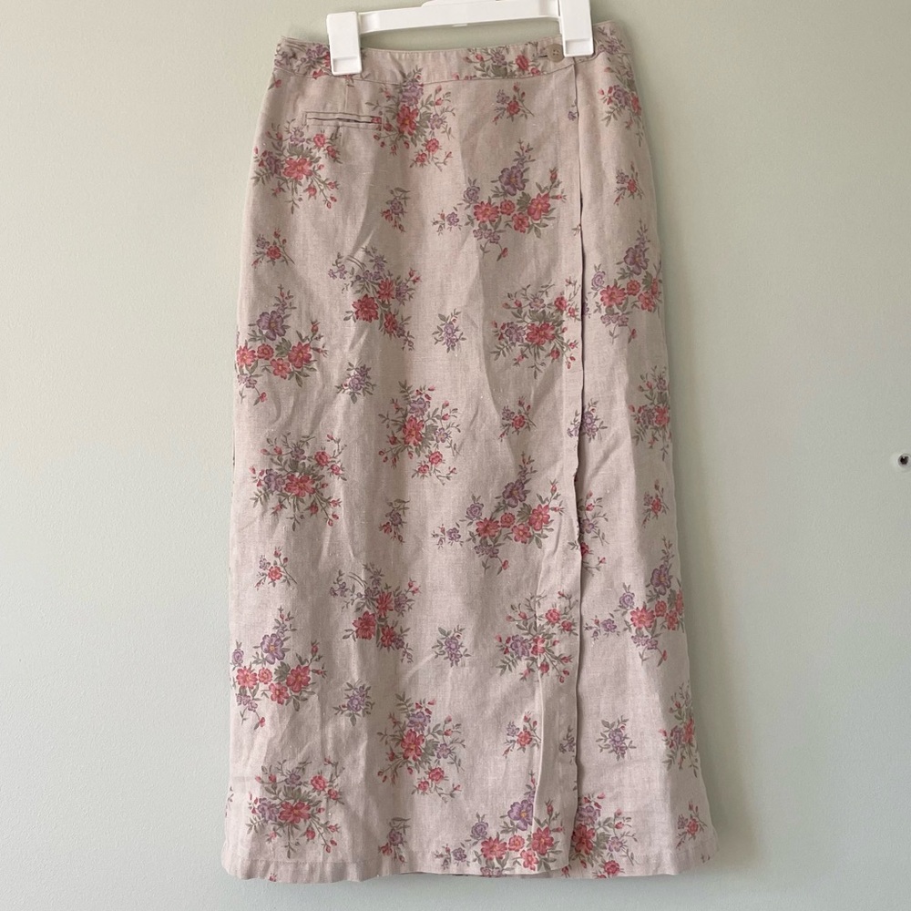 Eddie Bauer Beige Floral Midi Skirt